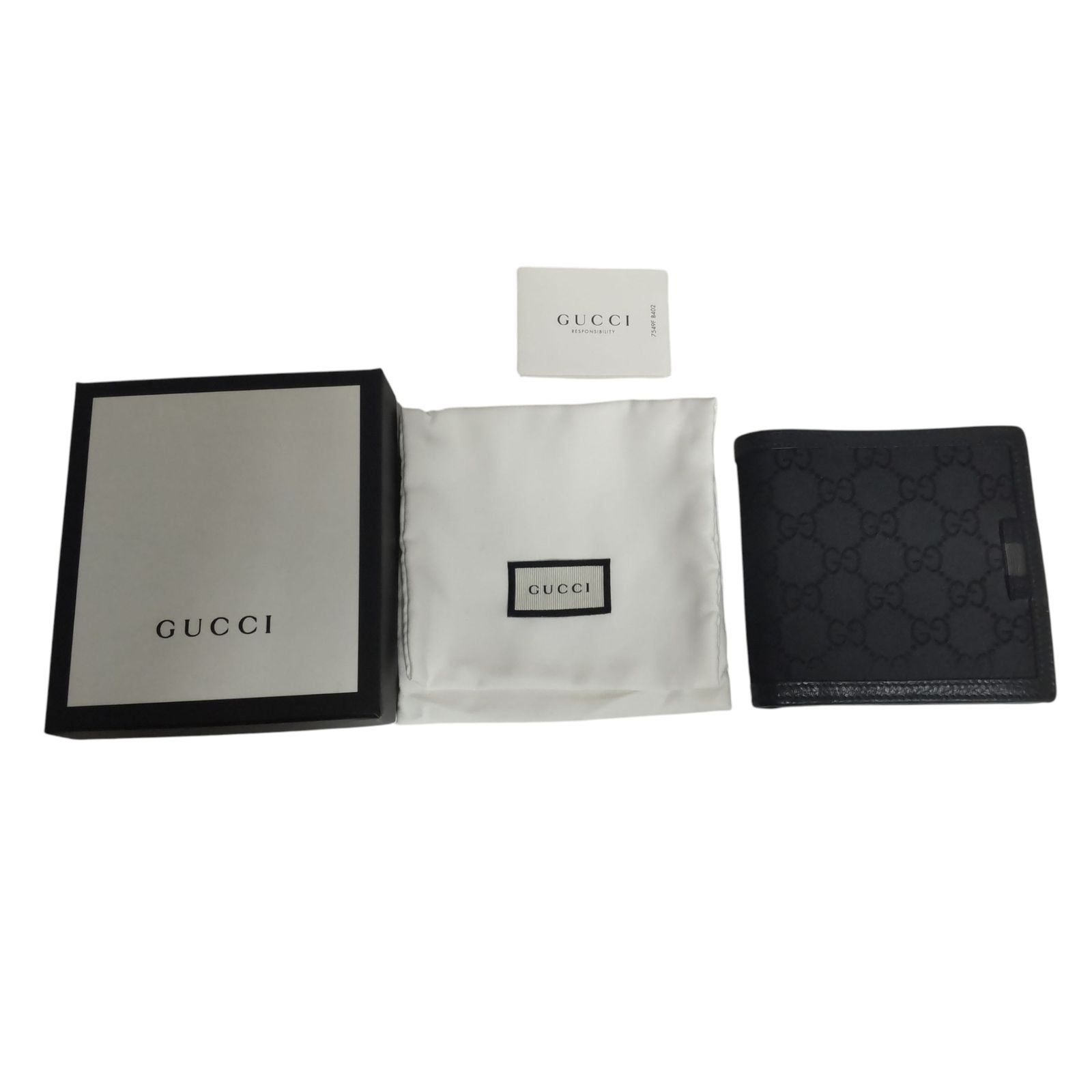 品 GUCCI グッチ 二つ折り財布 ブラック メンズ GGナイロン コンパクトウォレット 財布 箱有 KK98715RK