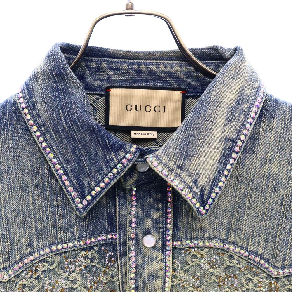 GUCCI (グッチ) GG Jacquard Washed Denim Crystal Embellished