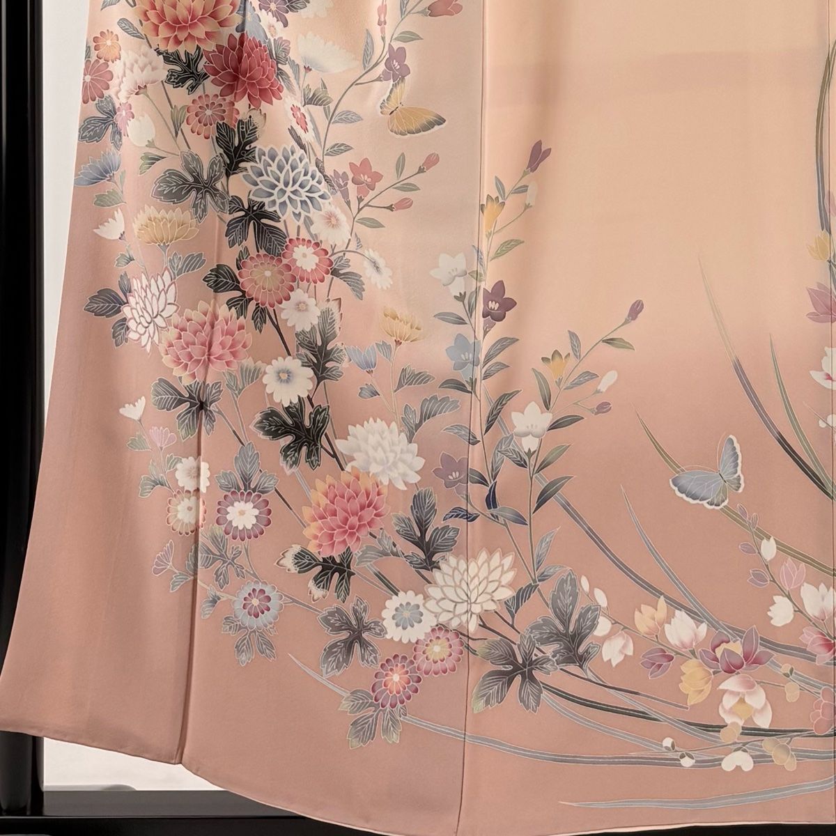 訪問着 身丈155cm 裄丈65cm M 袷 落款 菊 枝梅 ぼかし 薄ピンク 正絹 秀品
