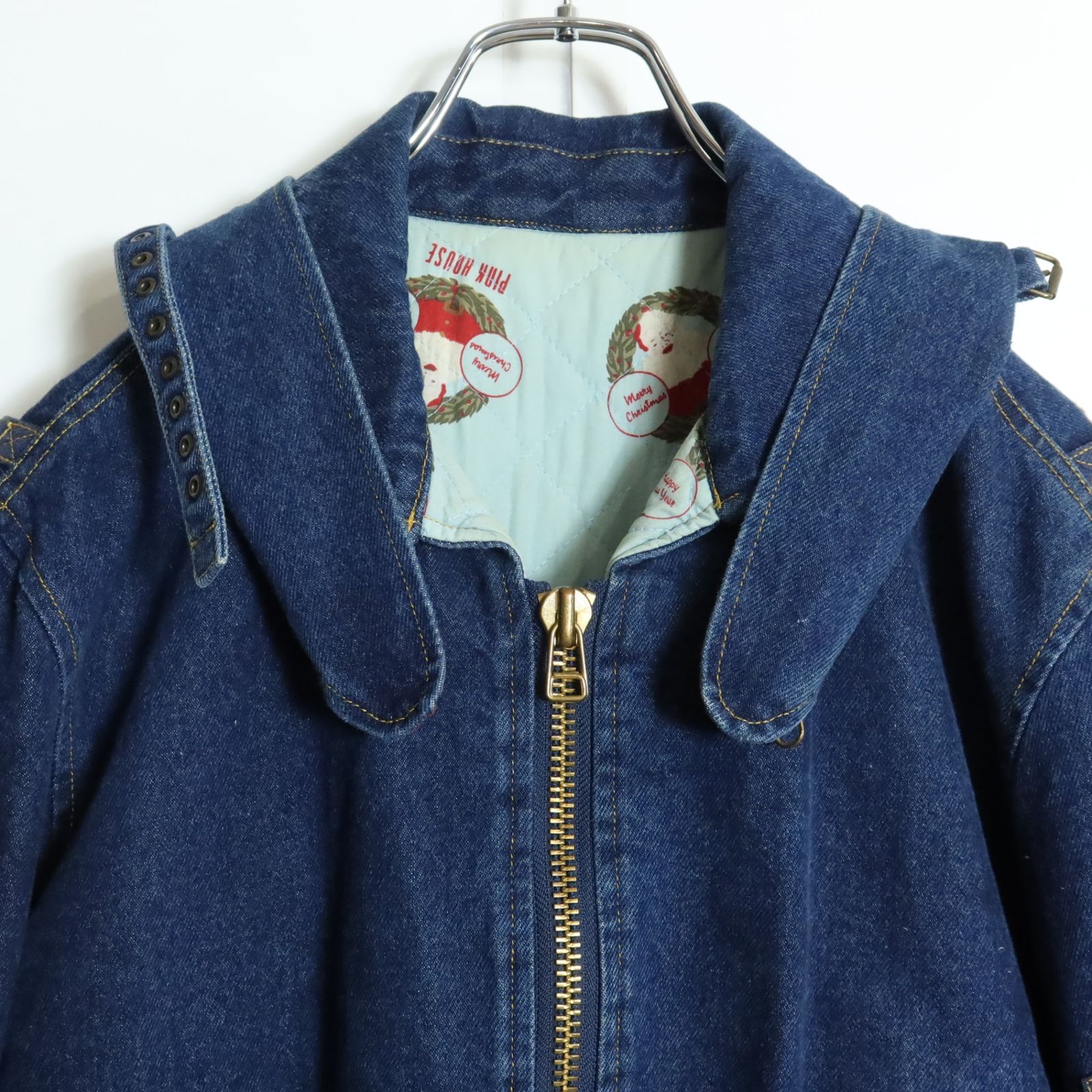 美品　ピンクハウス　中綿デニムジャケットL　サンタ　ツリー　Xmas 　ワッペン 美品 ピンクハウス 中綿デニムジャケットL サンタ ツリー Xmas