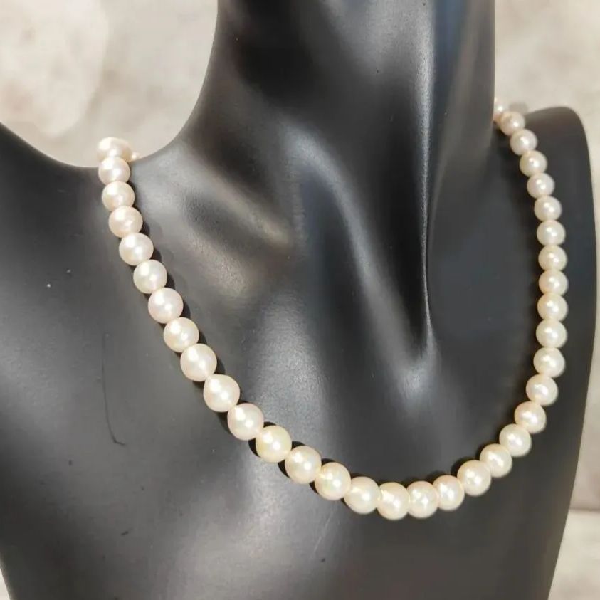 ほぼ未使用】真珠 淡水パールネックレス 7mm SILVER バネ式金具（SNA 
