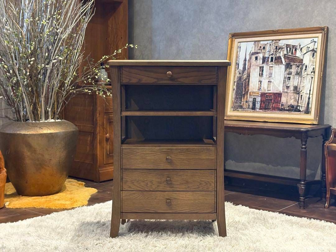 起立木工 キャビネット 電話台 収納 引き出し ビンテージ 無垢材