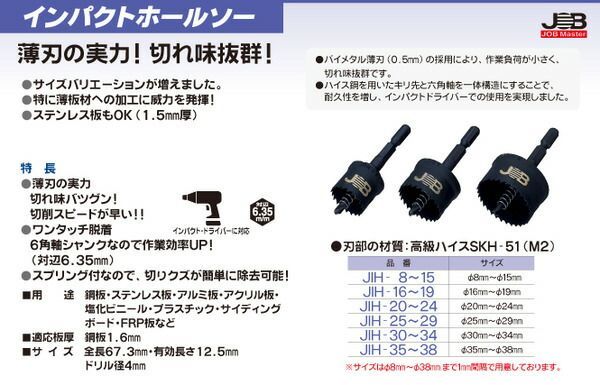 まとめ インパクトホールソー φ34mm×2セット ジョブマスター JIH-34