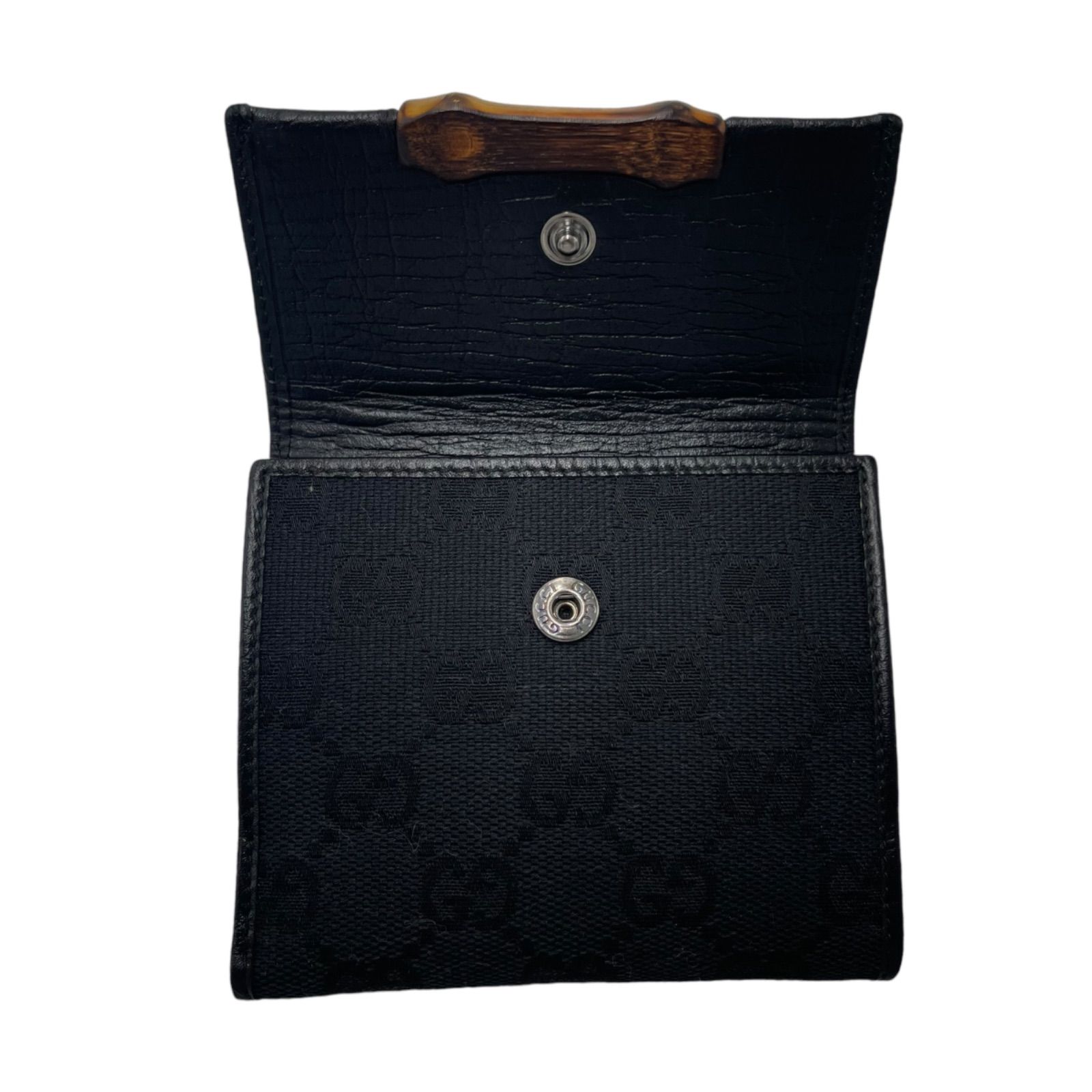 【美品】GUCCI グッチ 二つ折り財布 バンブー GGキャンバス ブラック GUCCI グッチ 二つ折り財布 GG バンブー黒 キャンバス ブラック