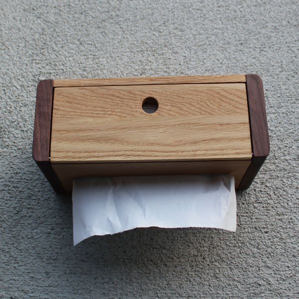 木製 ペーパータオルホルダー 壁掛け ティッシュケース おしゃれ カフェ風 ティッシュボックス 飾り棚 キッチン 壁面取り付け オーク ウォールナット 北欧風 インテリア