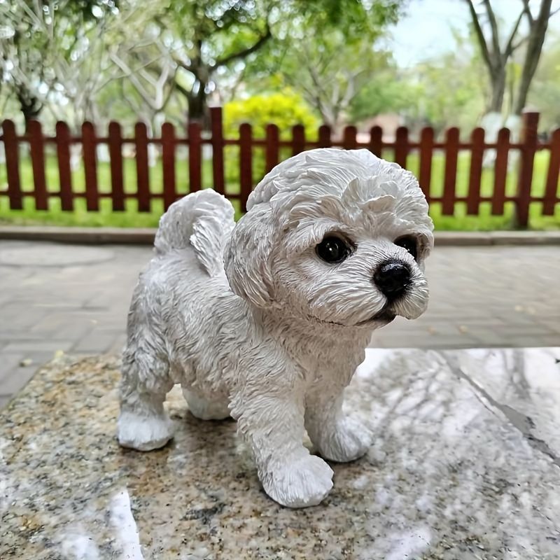 リアル 犬 トイプードル 白 ホワイト 置物 16cm かわいい 樹脂 動物像