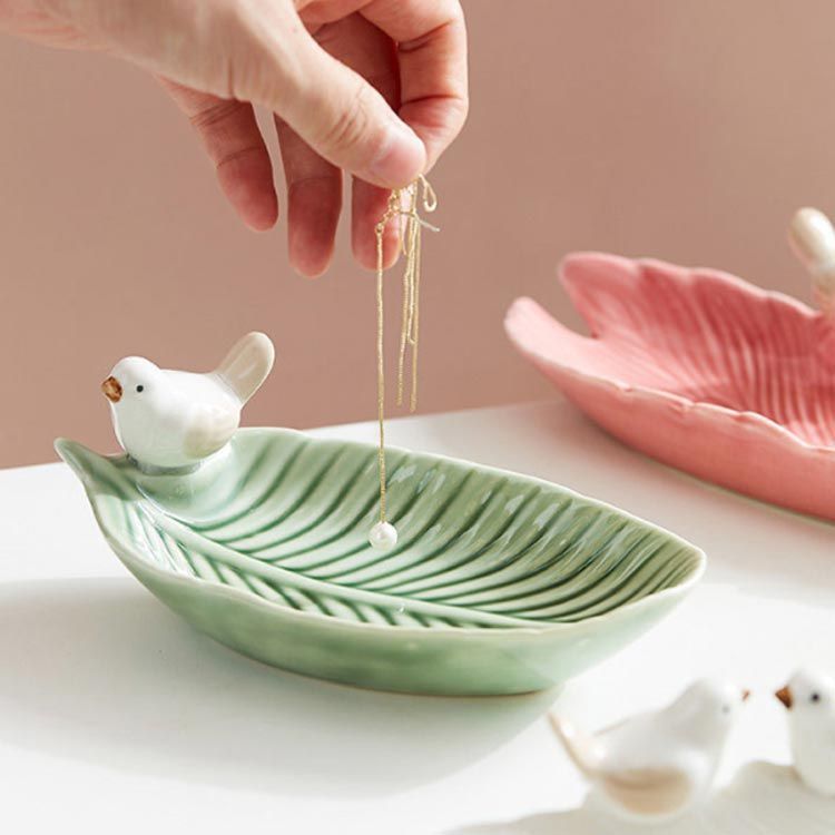 アクセサリートレイ アクセサリートレー 鳥 葉っぱ 花 陶器