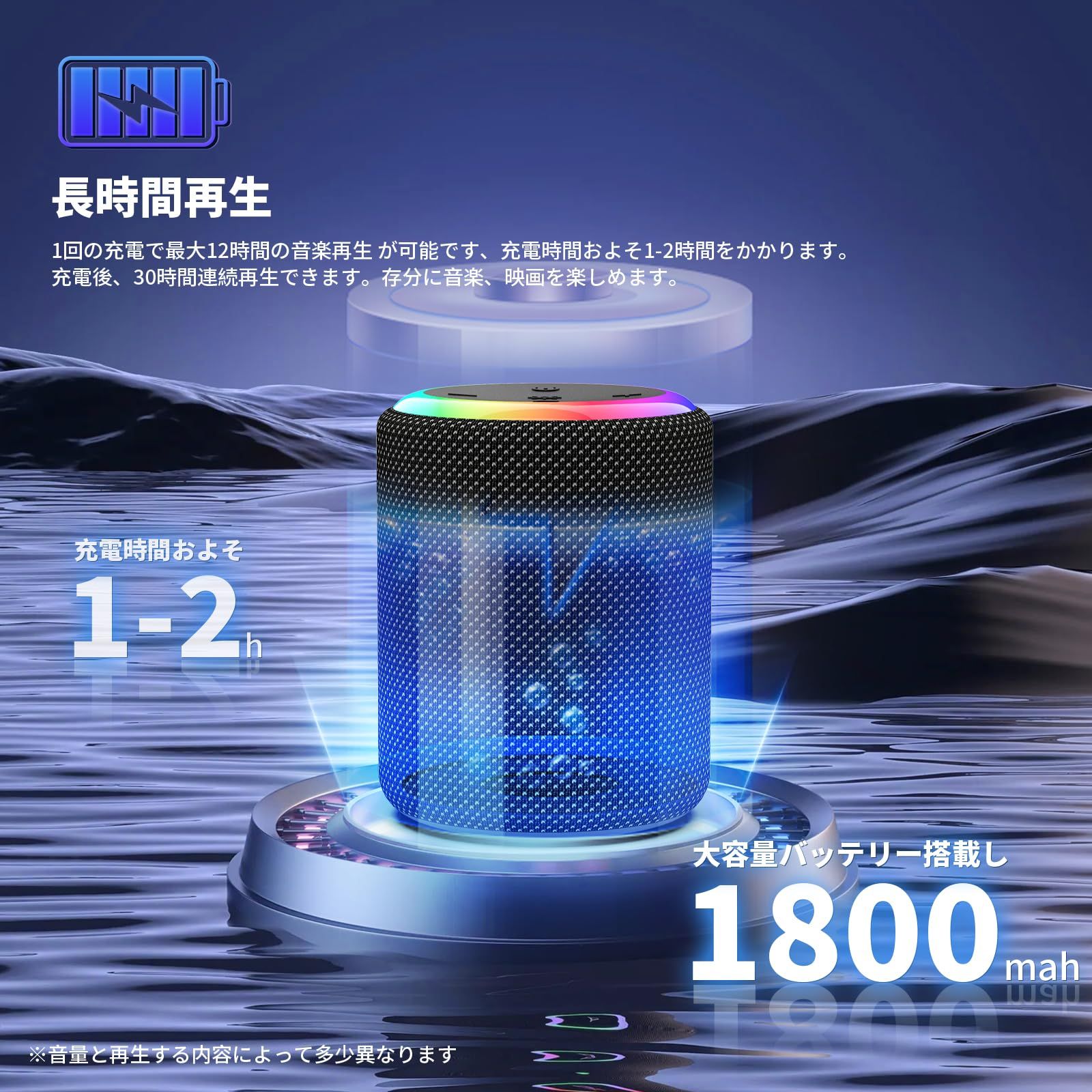 大人気 HIFI音質 大音量 ポータブルスピーカー の新アップグレード 小型 Bluetooth5.3 LEDライト付き Type-C充電 ワイヤレススピーカー IPX7防水 AUX対応 マイク内蔵|TWS機能|TFカード対応|2台ペアリング お風