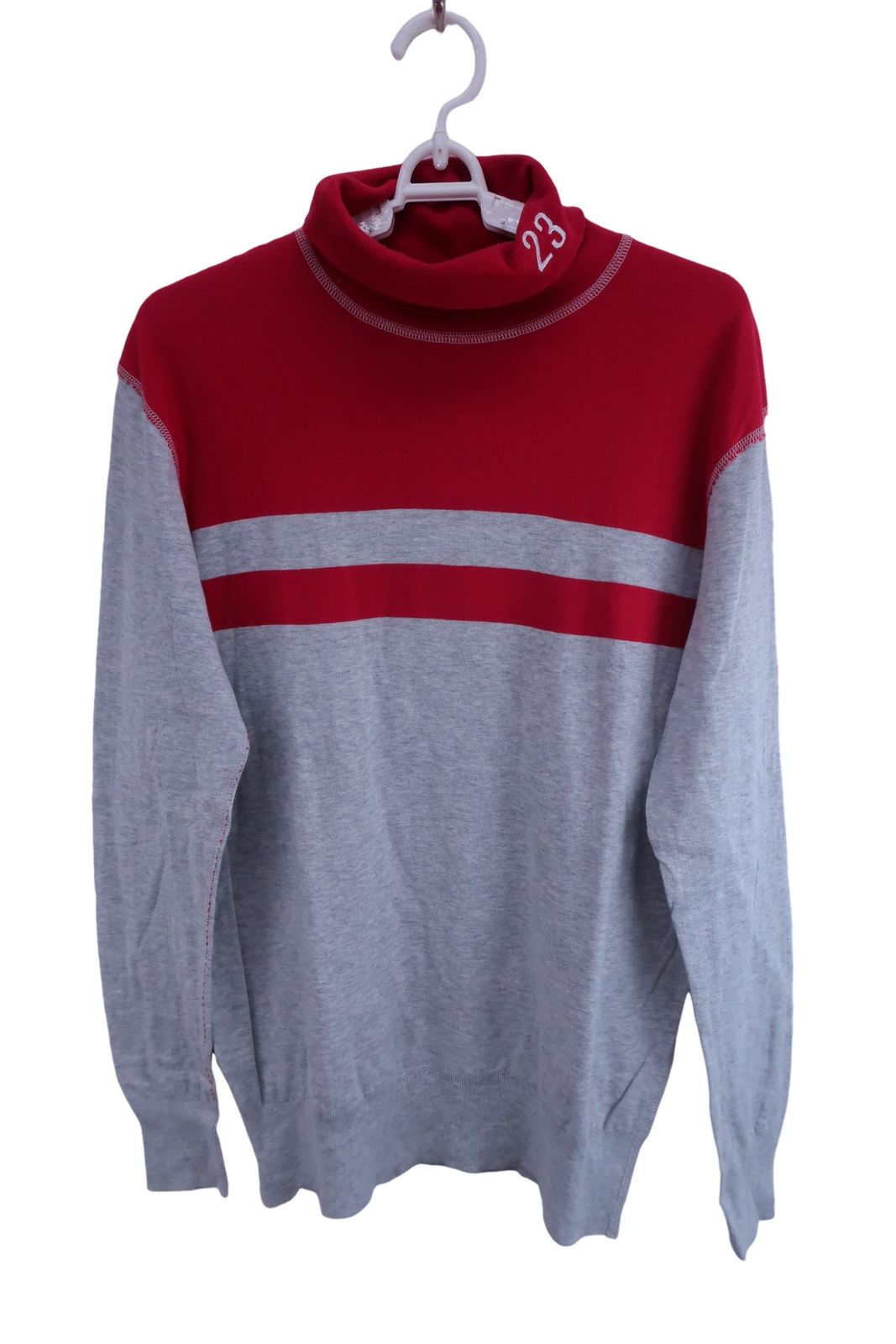 【美品】23区 GOLF(23区ゴルフ) ハイネックシャツ 赤グレー メンズ L ゴルフ用品 2409-0544 中古