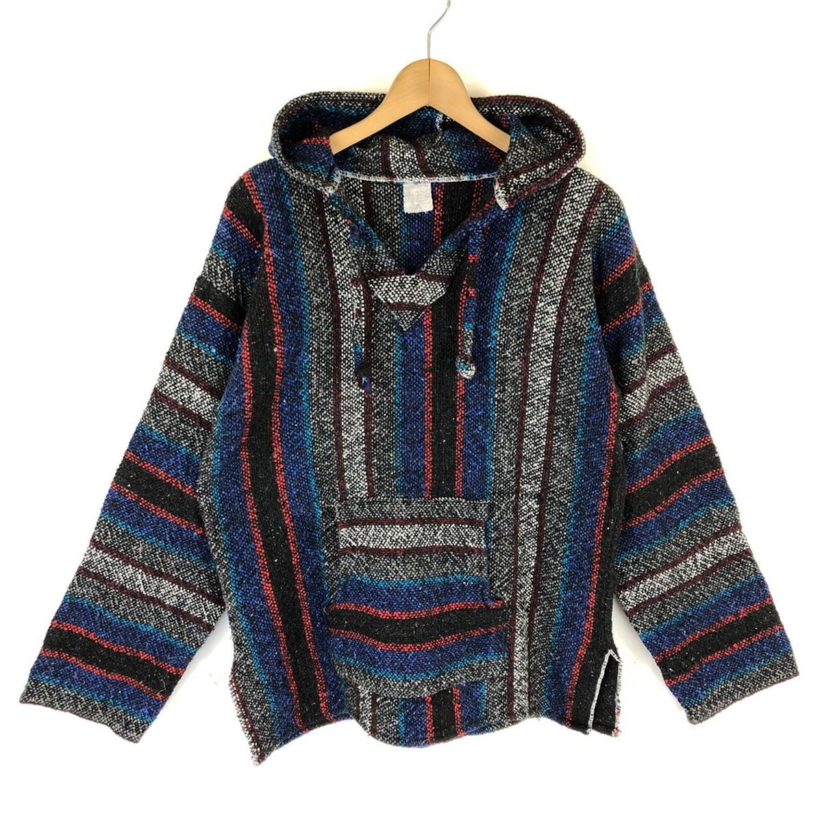 【古着】 メキシカンパーカー ストライプ グレー系 メンズS 【中古】 n032367