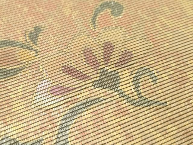螺鈿細工 袋帯 唐花文様 金彩 正絹 お太鼓柄 Q809 平和屋着物▽太鼓柄袋帯 螺鈿箔 正倉院花蝶鳥文 金銀彩 引箔