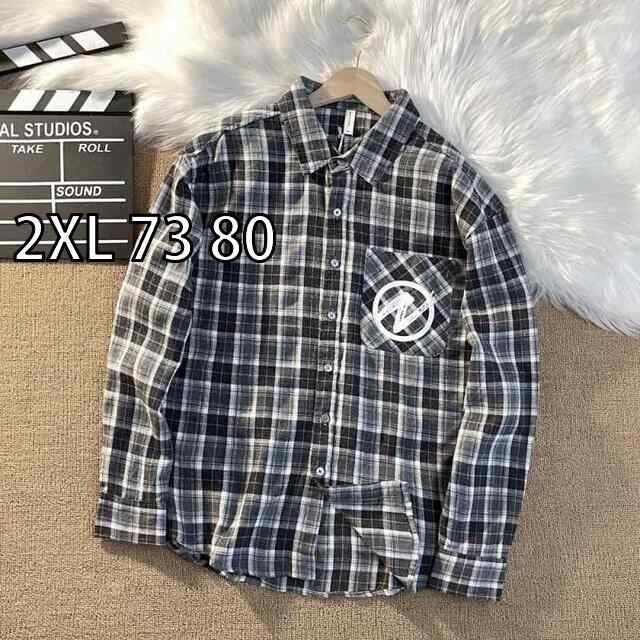 [2XL 73 80 ]メンズ ファッション 服 男性用 オシャレ シンプル 大人 かっこいい 大きいサイズ ストリート 紳士服 カップル シンプル プリント 快適 チェック柄 長袖 シャツ トップス カジュアル