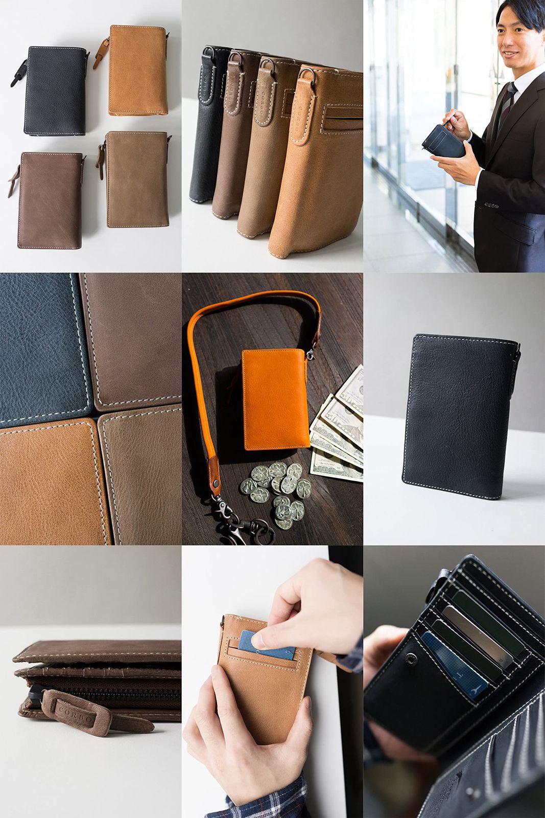 二つ折り財布 Ｌ字ファスナー コルボ 本革 メンズ CO-8 LO-9933