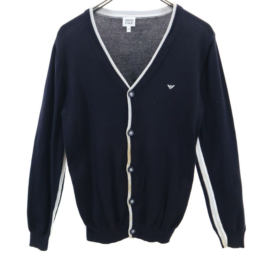 アルマーニジュニア 長袖 Vネック ニットカーディガン 14A 166cm ネイビー ARMANI JUNIOR キッズ
