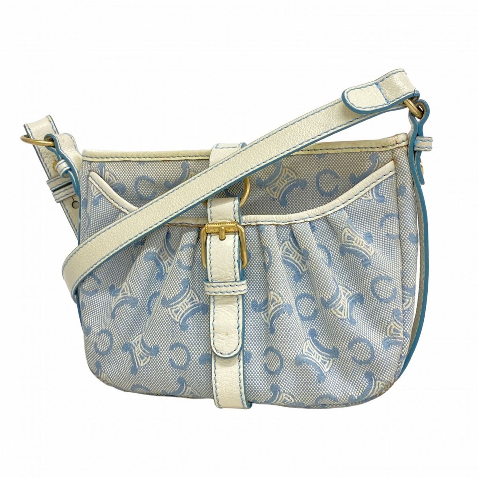 セリーヌ Celine セリーヌ ショルダーバッグ Cマカダム キャンバス ブルー ホワイト レディース