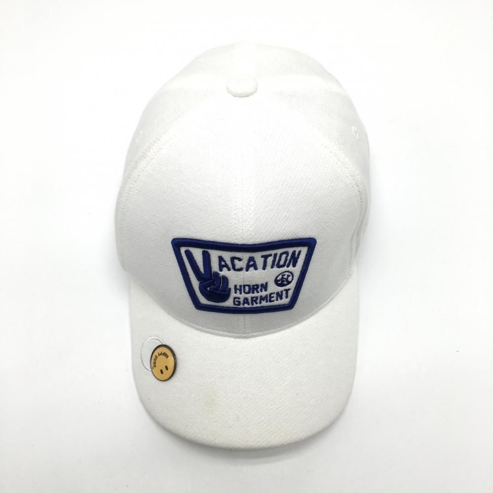 美品】ホーンガーメント キャップ 白×ブルー マークアンドロナ