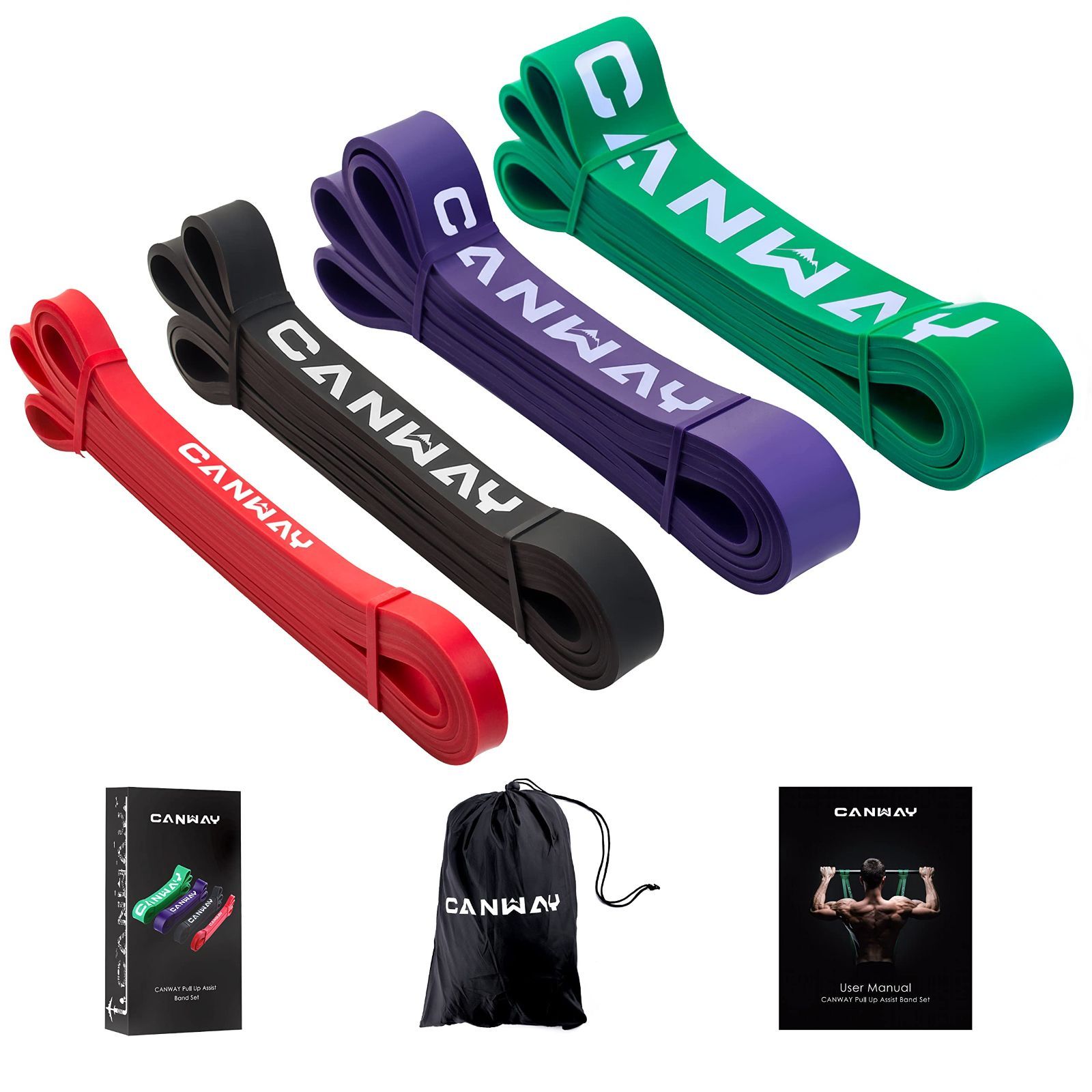 【新着商品】美尻バンド ヒップバンド 懸垂バンド 天然ラテックス製 バージョンアップ ダイエット トレーニングチューブ 筋トレ エクササイズバンド ４本セット CANWAY