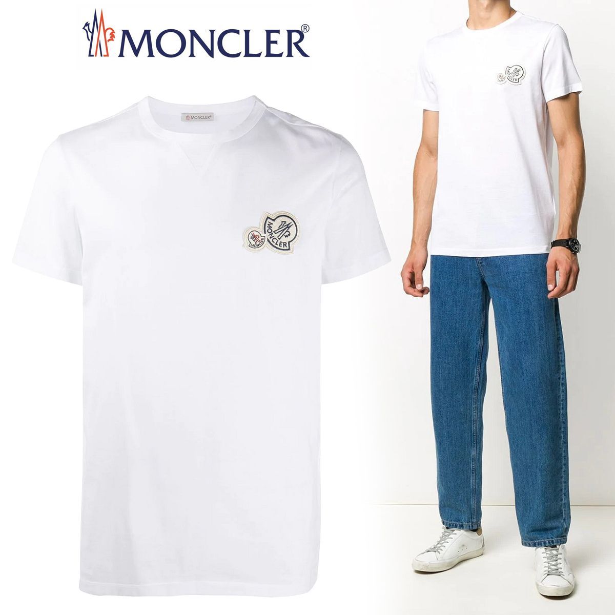 79 MONCLER ホワイト ダブルロゴ ワッペン Tシャツ 8C78100