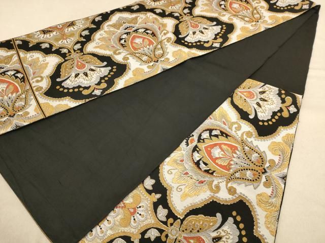 【美品】単衣の小紋　更紗花文　鬼しぼ縮緬　正絹　バチ衿　六通袋帯　葡萄蔓文様 単衣の小紋 更紗花文 鬼しぼ縮緬 正絹 バチ衿 六通袋帯