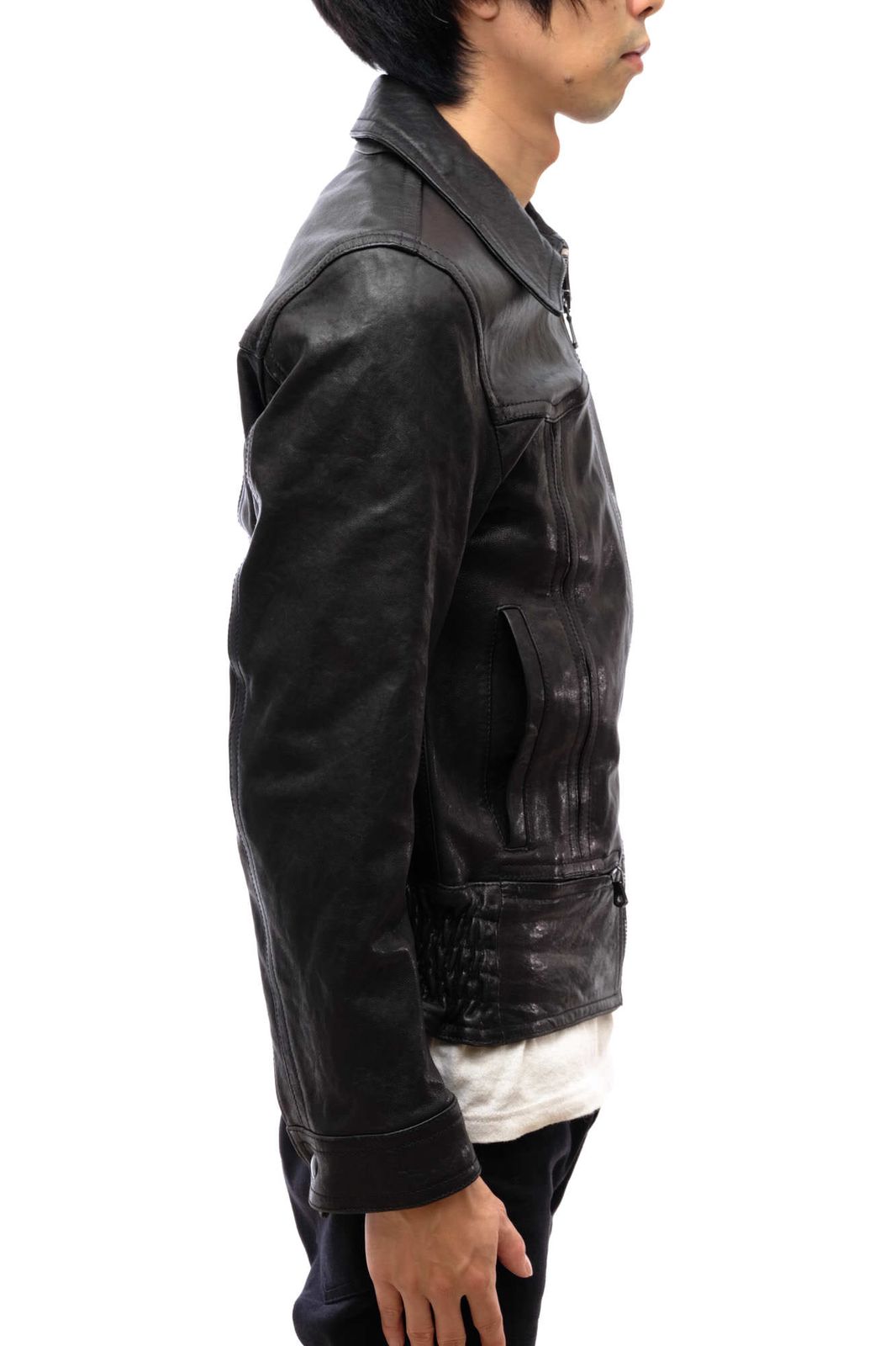 D&G ブラック シングルライダースジャケット ドルガバ／DOLCE＆GABBANA シングルライダース ジャケット JKT