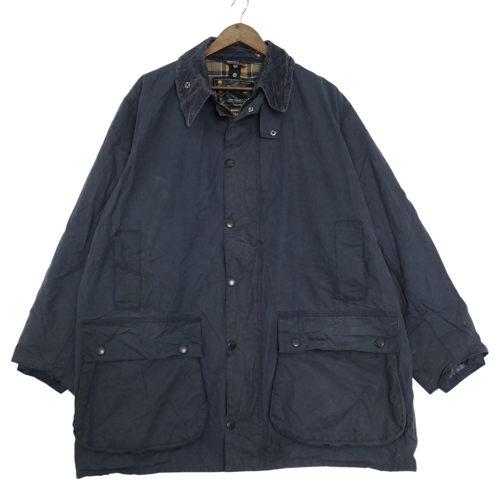 00年代 イングランド製 Barbour バブアー BORDER ボーダー オイルドジャケット ネイビー(メンズ 46)中古 古着 A4747 00年代 イングランド製 Barbour バブアー BORDER ボーダー オイルド
