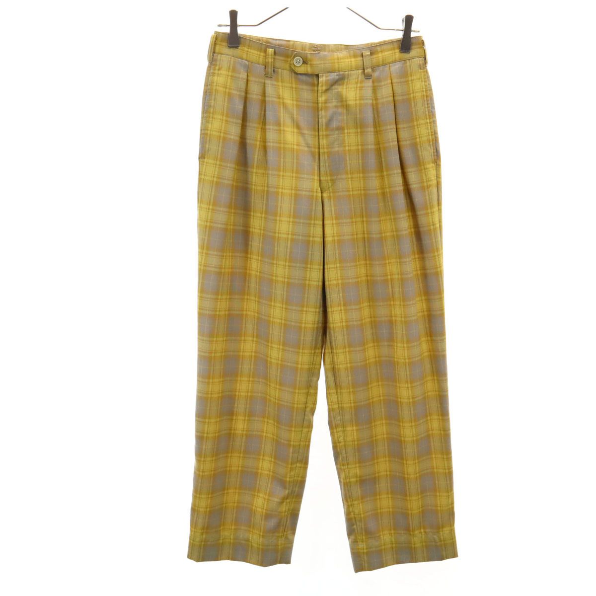 Christian Dior MONSIEUR クリスチャンディオール ムッシュ 90s チェック柄 タック パンツ 73 イエロー系 メンズ 古着