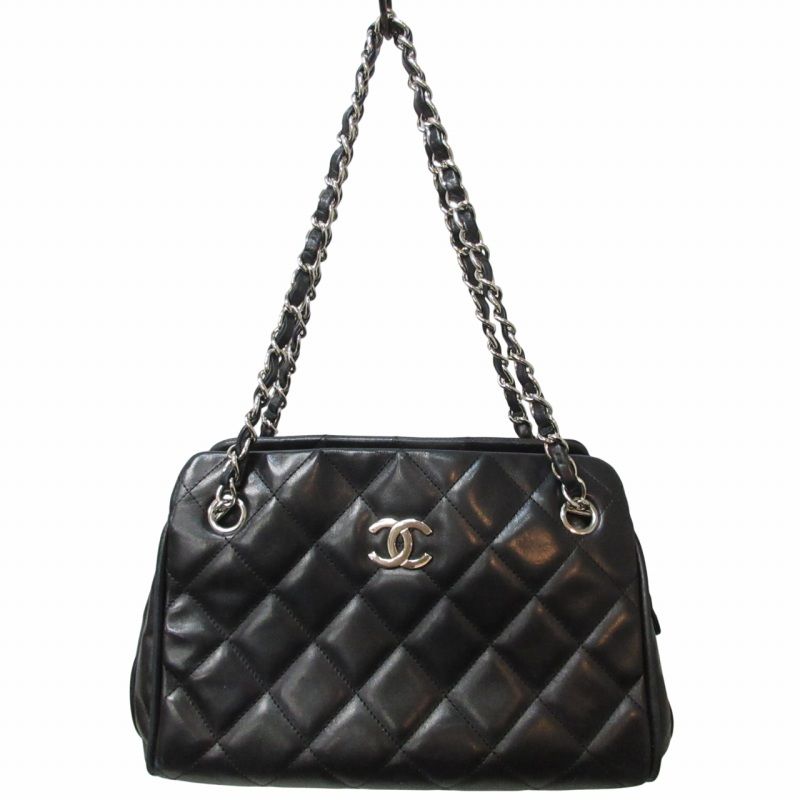 シャネル CHANEL マトラッセ チェーントートバッグ ワンショルダー ハンドバッグ ココマーク レザー ラムスキン 黒 シルバー×ブラック  11番台 0409