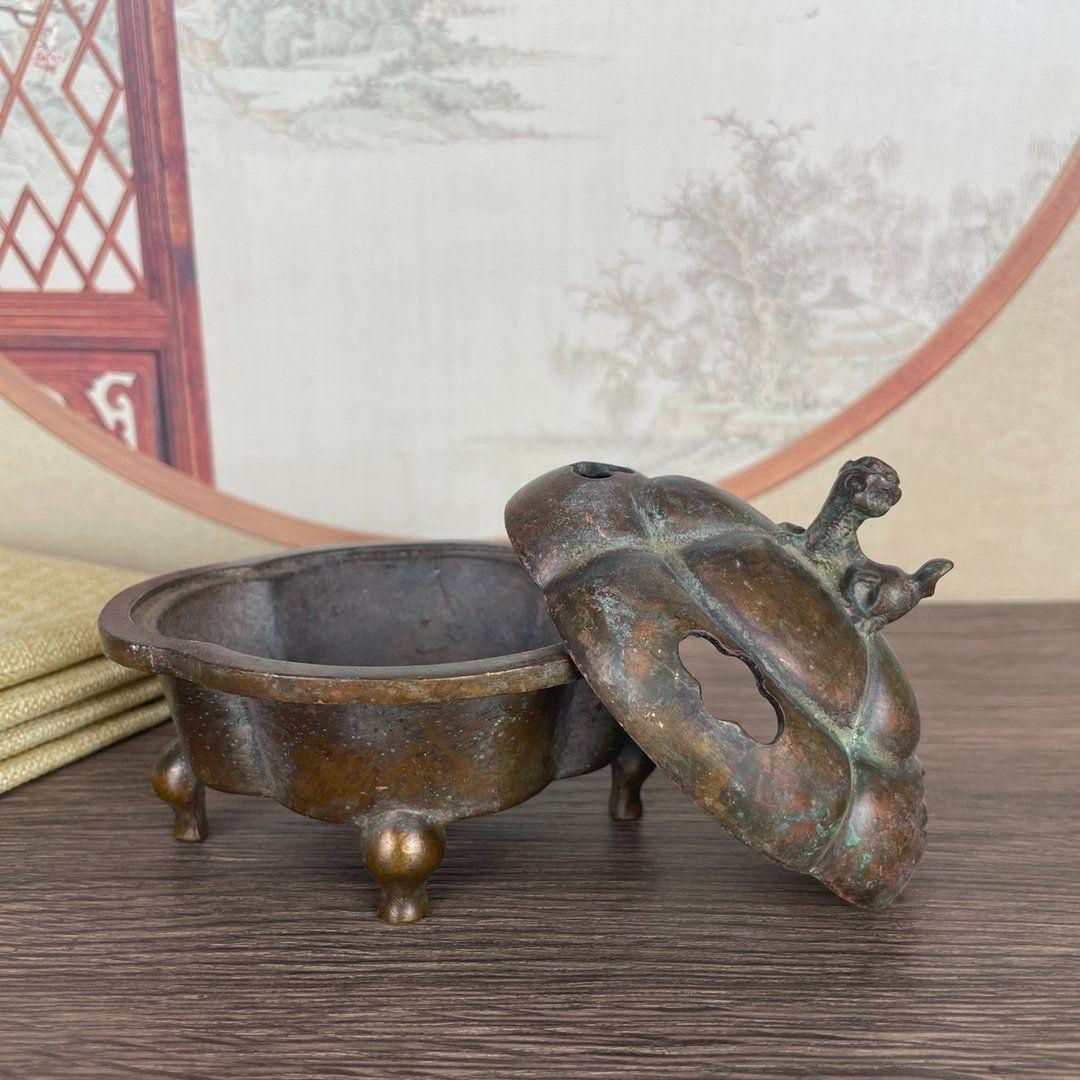 銅製 香炉 梅花形四足宣徳炉 獅蓋炉 香薫炉 茶道香具 装飾品