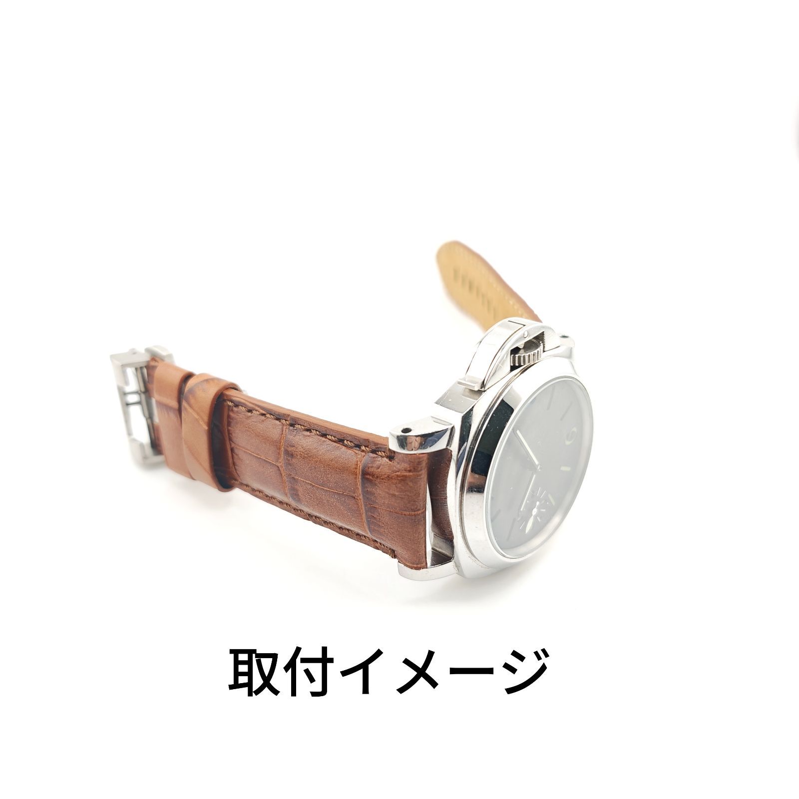 24mm 腕時計 イタリアン カーフレザー 革ベルト ブラウン Dバックル付