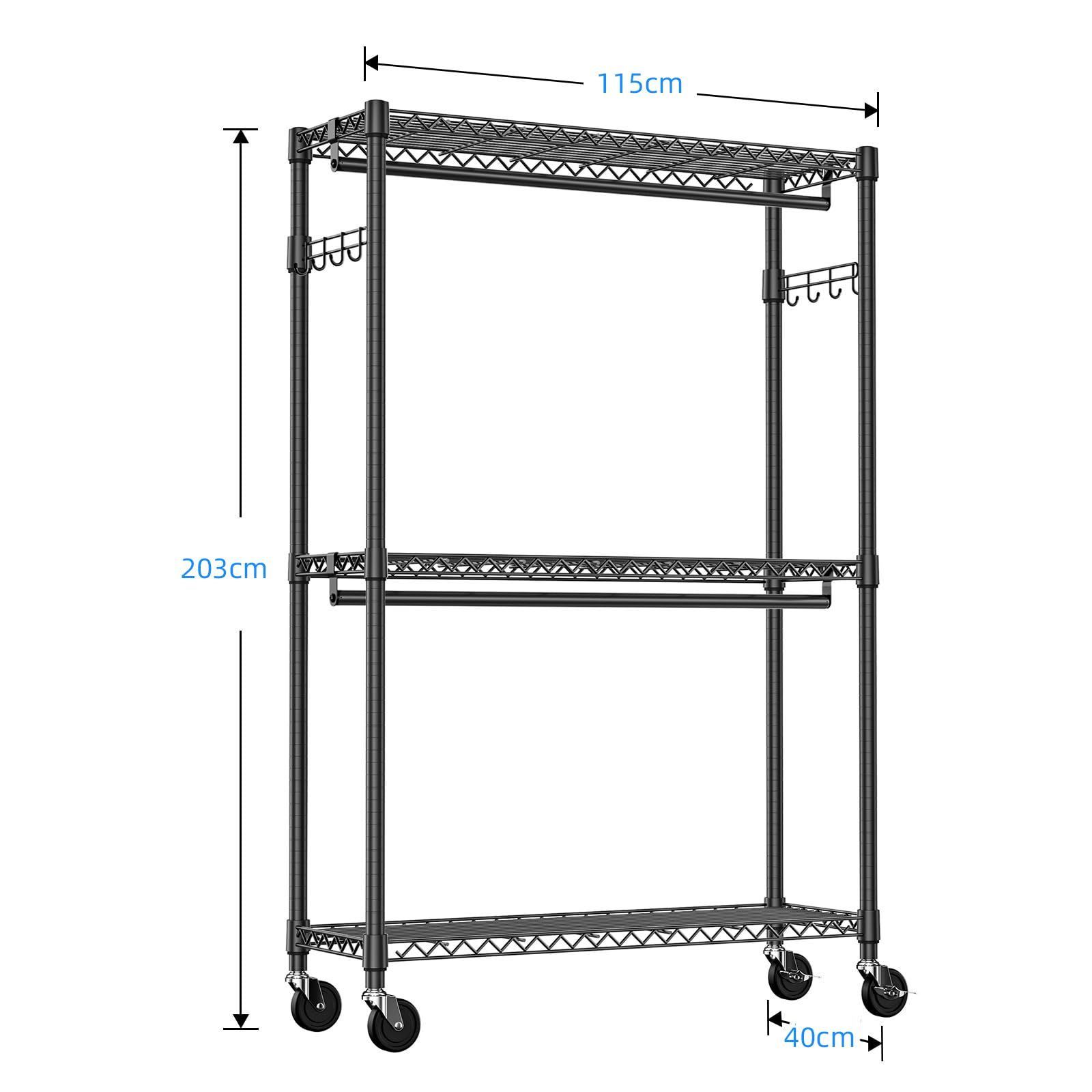 ラック ガーメント ハンガー 収納 工具付属 ハンガーパイプ付き 突っ張りポールハンガー ダブル ハンガー ラック 押入れ 高耐荷重 耐久性 頑丈 キャスター付き3段 衣類ラック ワイヤー衣類ラック 金属製自立式 ハンガーラック 防錆 クローゼットワード