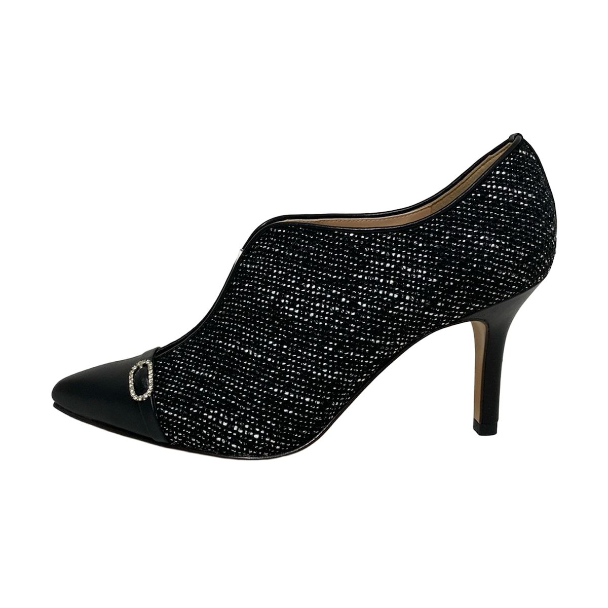 GINZA Kanematsu ギンザカネマツ ブーティ 22 1|2D レディース - 黒×白×クリア ラインストーン レザー