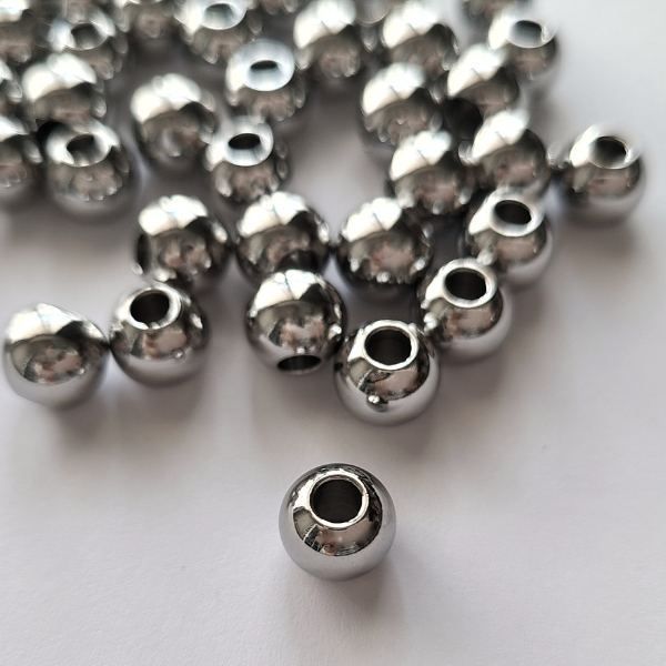 シルバー ステンレス メタルビーズ 【6個 8mm 穴 3mm 】 大穴 穴が