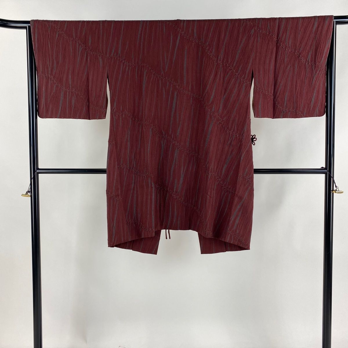 道中着 身丈96cm 裄丈65cm M 和装コート 幾何学模様 絞り えんじ色  