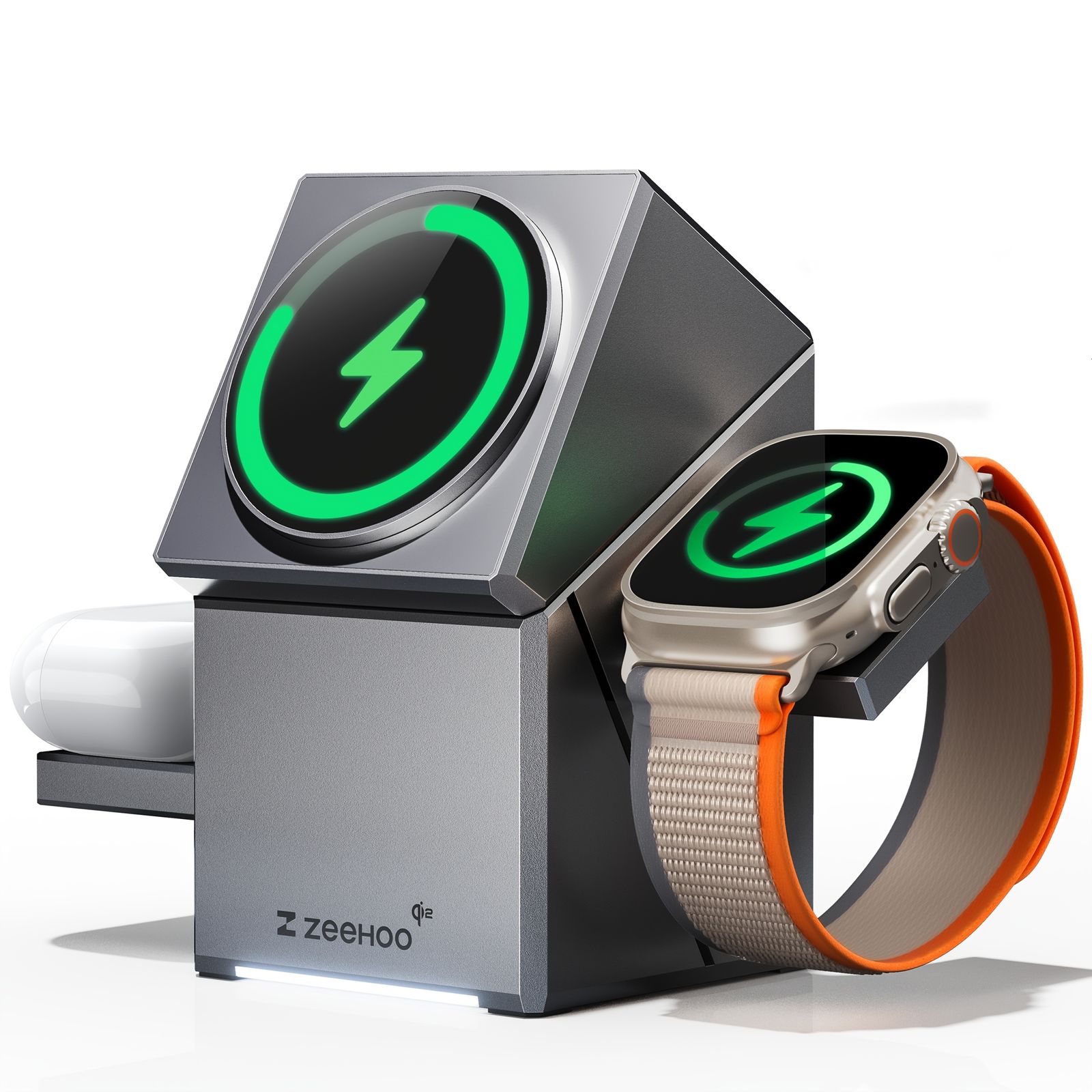 1pc ZEEHOO CubeTrick-X Qi 2 15W 高速ワイヤレス充電ステーション、3-in-1 スマートウォッチ u0026 iPhone 充電器、iPhone 16/15/14/13/12 対応、30W USB-C アダプター、USB コネクタ、急速