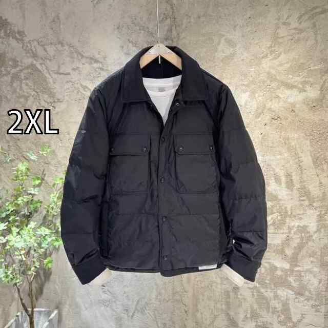 [2XL ]秋冬 コーデ メンズ 服 シンプル ファッション オシャレ 大人 かっこいい 大きいサイズ ストリート 紳士服 薄手 光沢 ダウン ジャケット 冬 無地 カジュアル シャツ 襟 暖かい