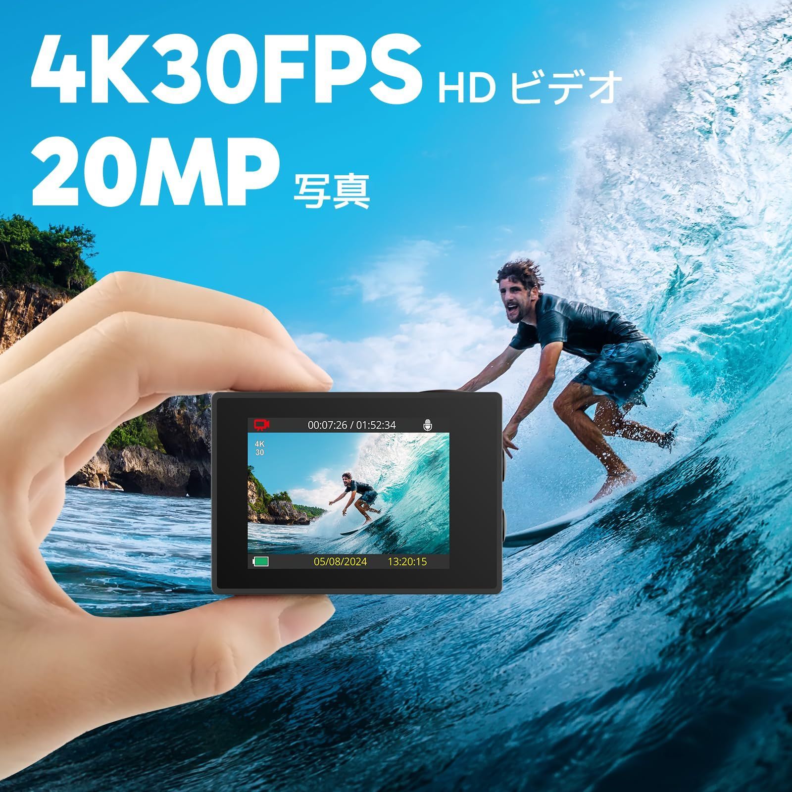 20MP 水中カメラ WiFi搭載 外部マイク対応 4K30FPS 40M防水 HDMI出力 170度広角レンズ アクションカメラ リモコン付き  1050mAhバッテリー2個付き アクションカム AKASO ウェアラブルカメラ 豊富なアクセサリー バイク/自転 - メルカリ