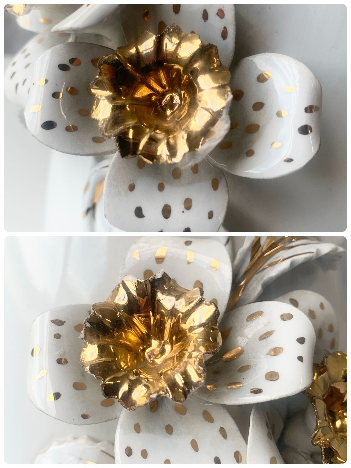 花細工 花瓶 フラワーベース 金属細工? 立体 花びら 白 ホワイト 洋風 シャビーシック インテリア オブジェ おしゃれ リビング