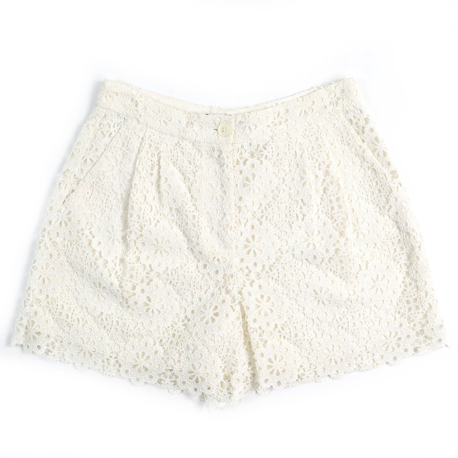 △DOLCE-GABBANA ドルチェ＆ガッバーナ 黒タグ コットン カットワークレース ショートパンツ 裏地シルク アイボリー 38 イタリア製 レディース 大人 ◎