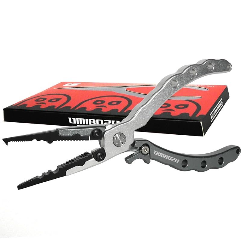 【得価，セール】 Umibozu(ウミボウズ) フィッシングプライヤー 国内 防錆 多機能 針はずし フックはずし ラインカッター 安全ロープ付き ステンレス 高性能 超軽量 (2.シルバー) スポーツ