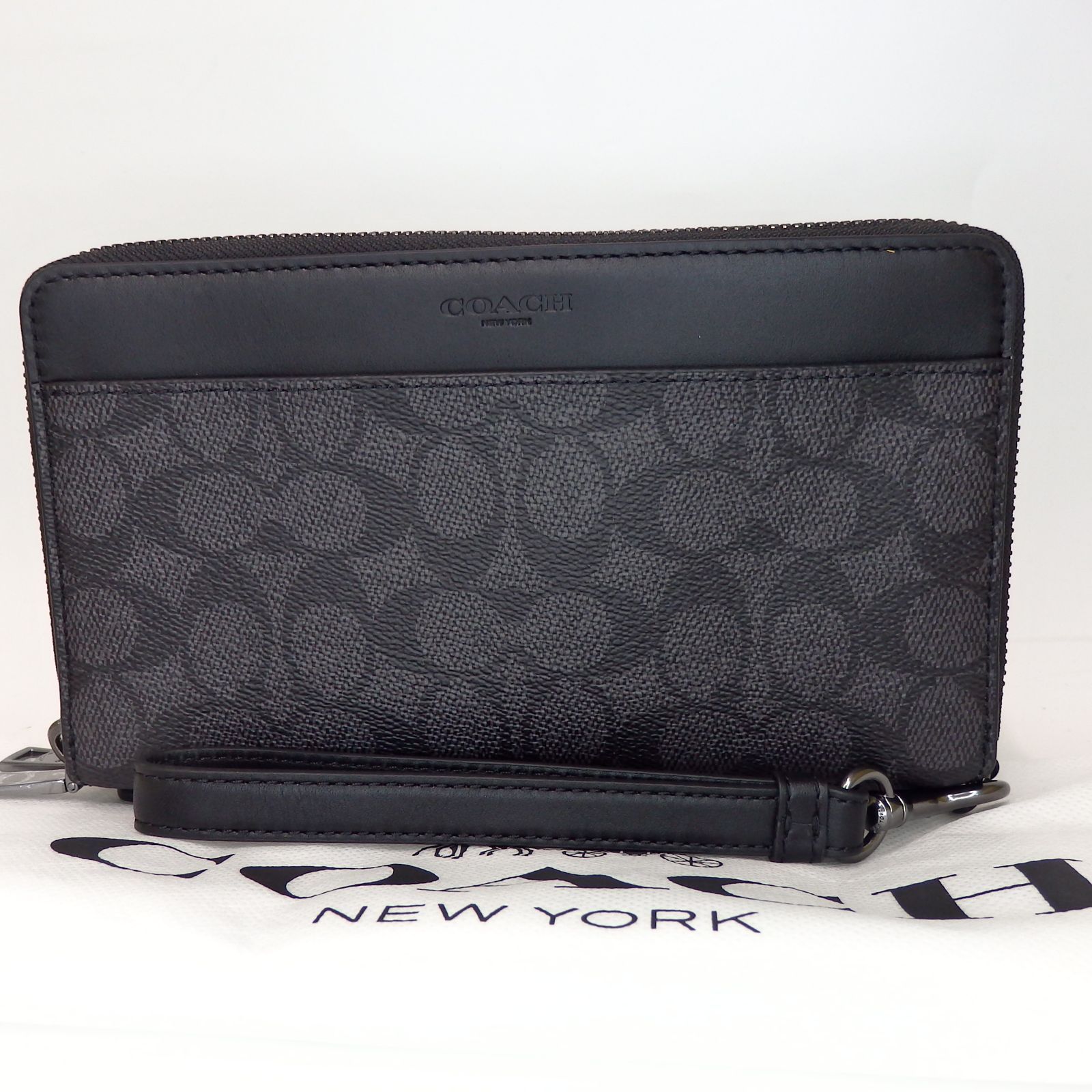 【未使用保管品】コーチ 長財布 オーガナイザー クラッチバッグ ロゴ レザー 黒 COACH】コーチ シグネチャー トラベル オーガナイザー 長財布