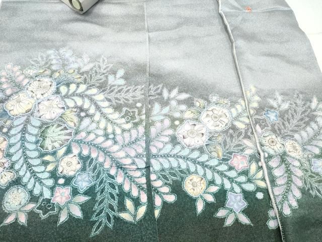 平和屋着物●越後十日町の一流染匠 桐屋 翠山工房 徳永憲峯 付下げ 解き反物 着尺 八掛付き 辻が花 銀通し地 DAAW7646zzz