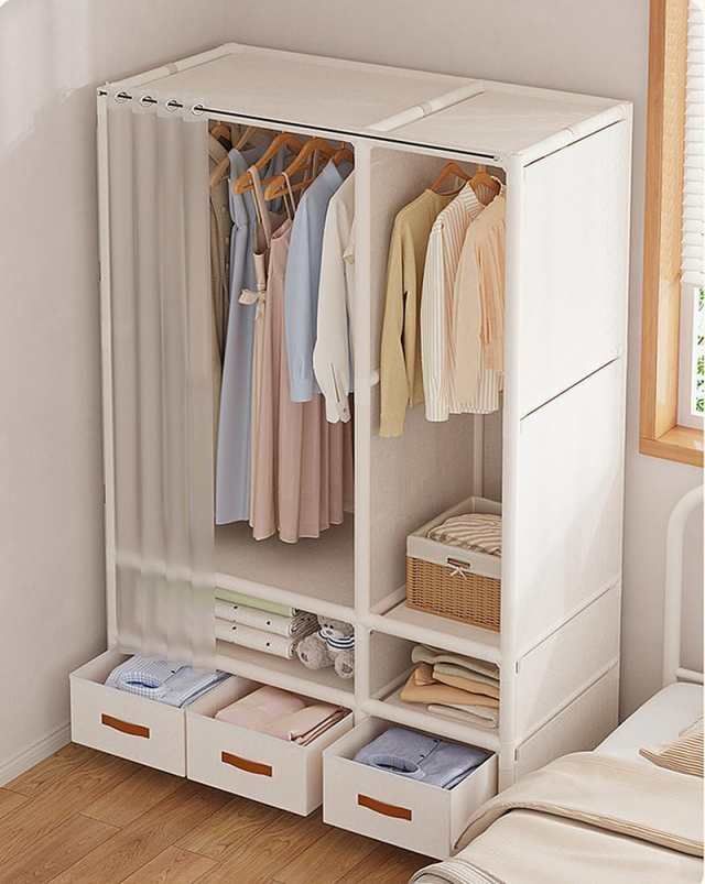 ハンガーラック おしゃれ 収納 カバー付き 引き出し付き スリム ハンガー掛け クローゼット コート スチール シェルフ ラック 省スペース