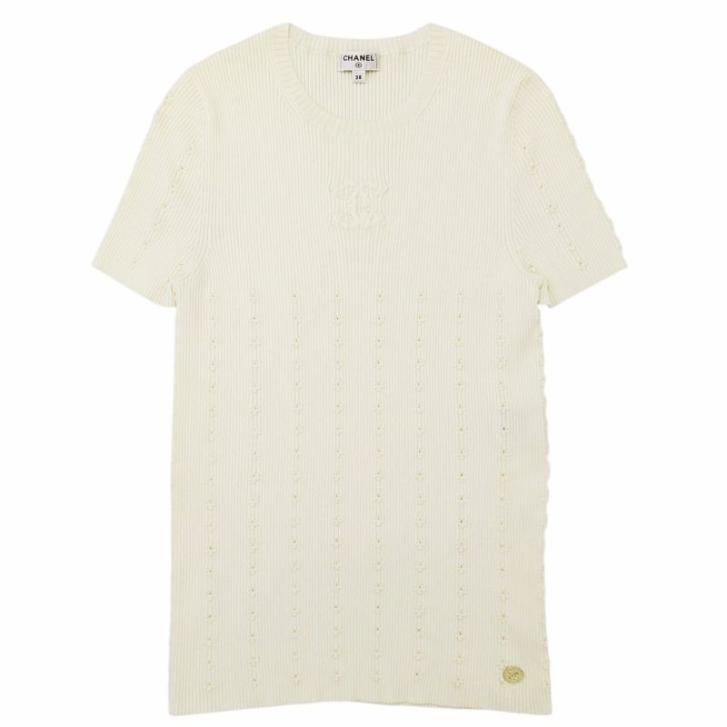 シャネル CHANEL 22SS リブニット カットソー ロゴ ココマーク 半袖  