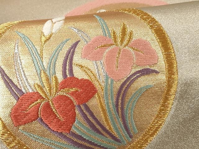 平和屋着物○西陣 六通柄袋帯 唐織 舞蝶花丸文 金銀糸 証紙付き 上代32