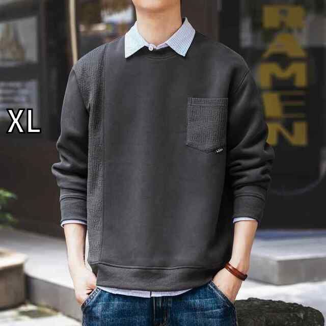 XL メンズ 服 シンプル ファッション オシャレ 大人 かっこいい 大きいサイズ ストリート 紳士服 アメリカン ラウンドネック セーター 秋ヘビー カジュアル 長袖 ポケット