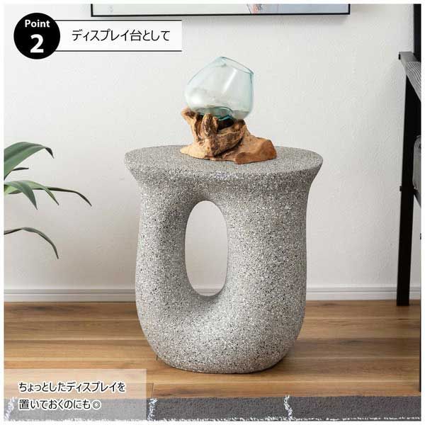 テラゾー柄サイドテーブル（W42×D32×H45cm）／ホワイト