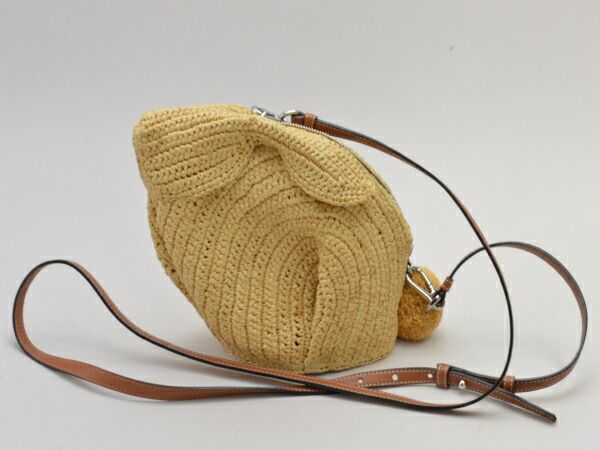 ロエベ LOEWE ラビット ラフィア ショルダーバッグ ベージュ レディース su_p e_u F-YA902