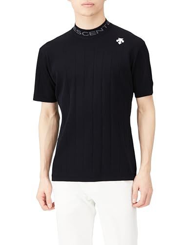Size:L_Color:BK00(ブラック) [デサントゴルフ] 半袖シャツ 【BASIC SERIES】 モックネック ニット ストライプ柄 上品 ゴルフ DGMXJA06 メンズ BK00(ブラック)