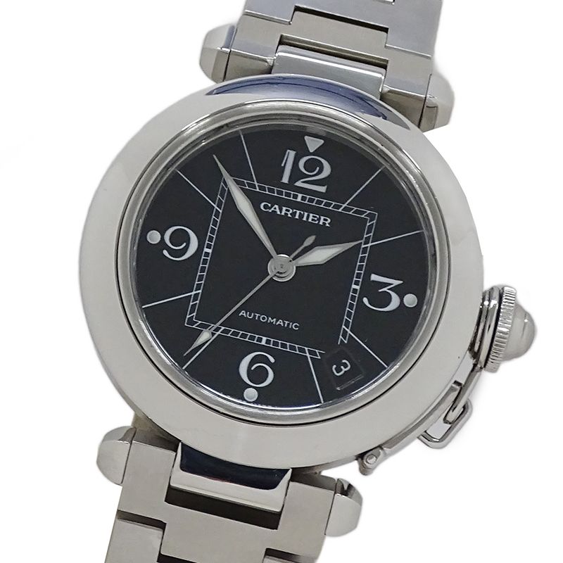 カルティエ Cartier 時計 ボーイズ ブランド パシャC デイト 自動巻き AT ステンレス SS W31076M7 シルバー ブラック 磨き済み