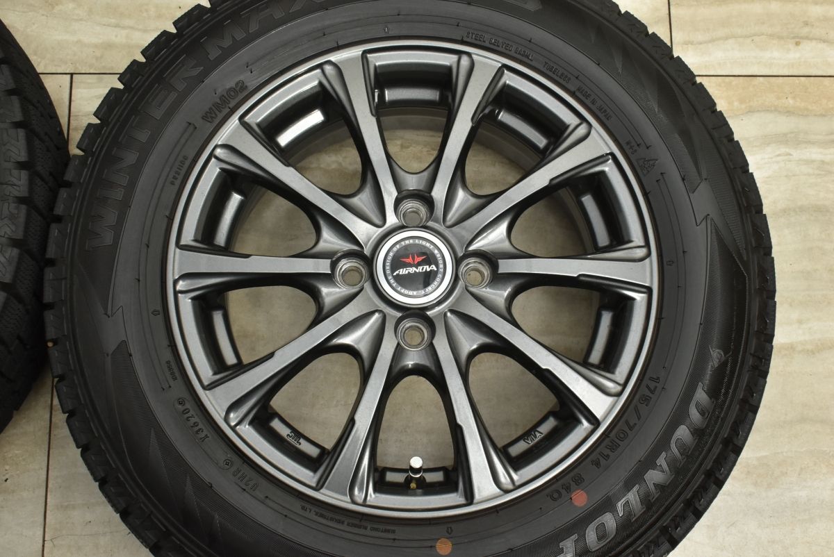 着用1回 バリ溝 AIRNOVA 14in 5.5J 42 PCD100 ダンロップ ウインターマックス WM02 175 70R14 アクア ヤリス ヴィッツ フィット デミオ